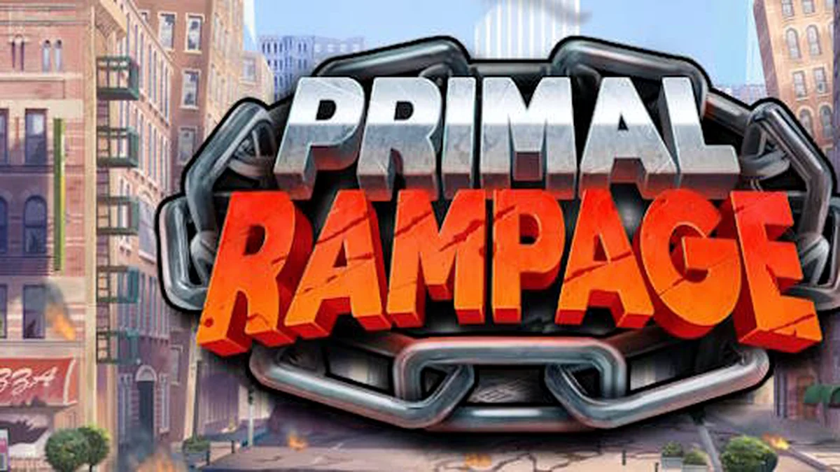 Pemandangan hutan lebat dalam slot Primal Rampage dengan elemen visual penjaga Korrak.