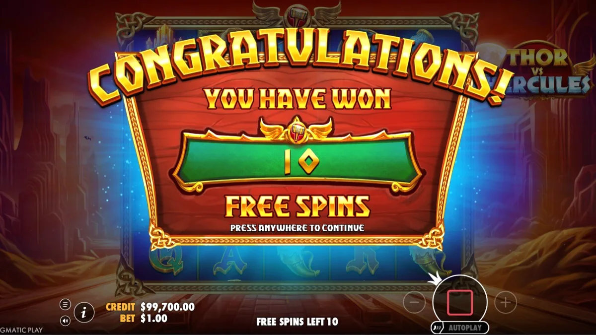 Thor vs Hercules slot machine interface showing the clash between the two mythological heroes