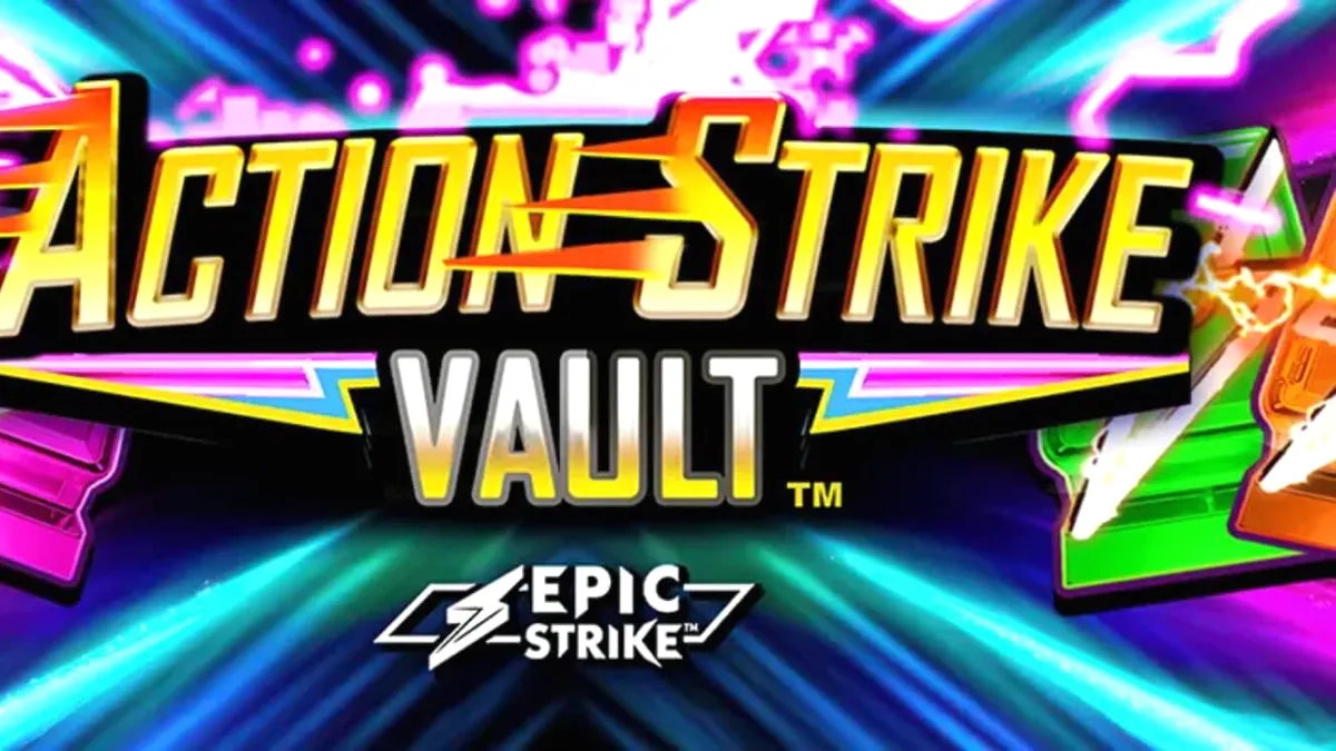 Tampilan visual neon dan kosmik dari slot Action Strike Vault