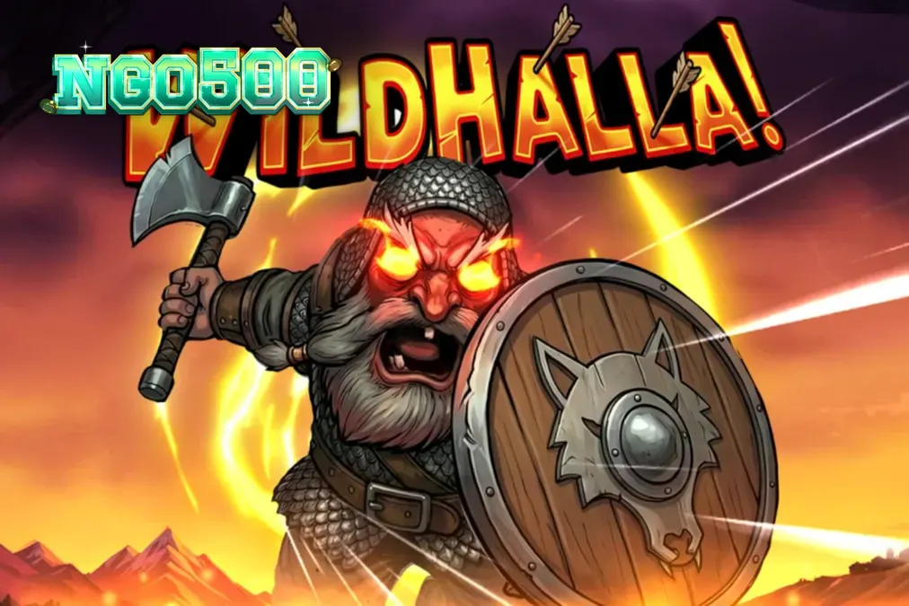 Tampilan visual slot Wildhalla dengan latar belakang Valhalla yang megah